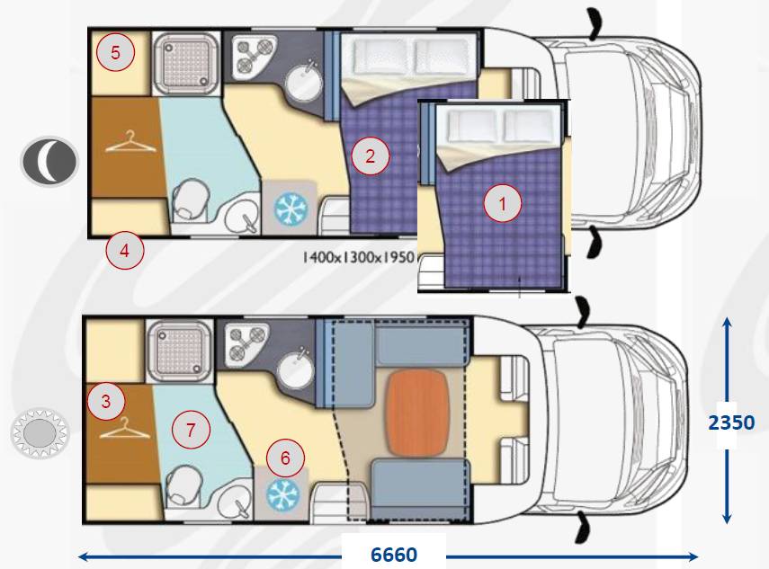 Elnagh T Loft 400 plattegrond met nummers